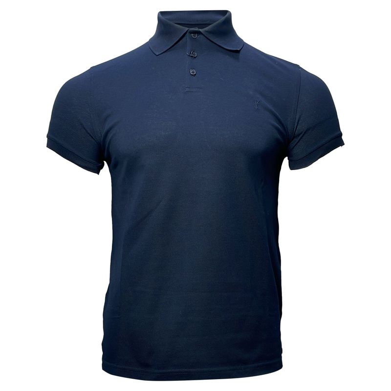 Saint Laurent Cassandre Embroidered-Logo Polo Shirt In Navy Blue Cotton